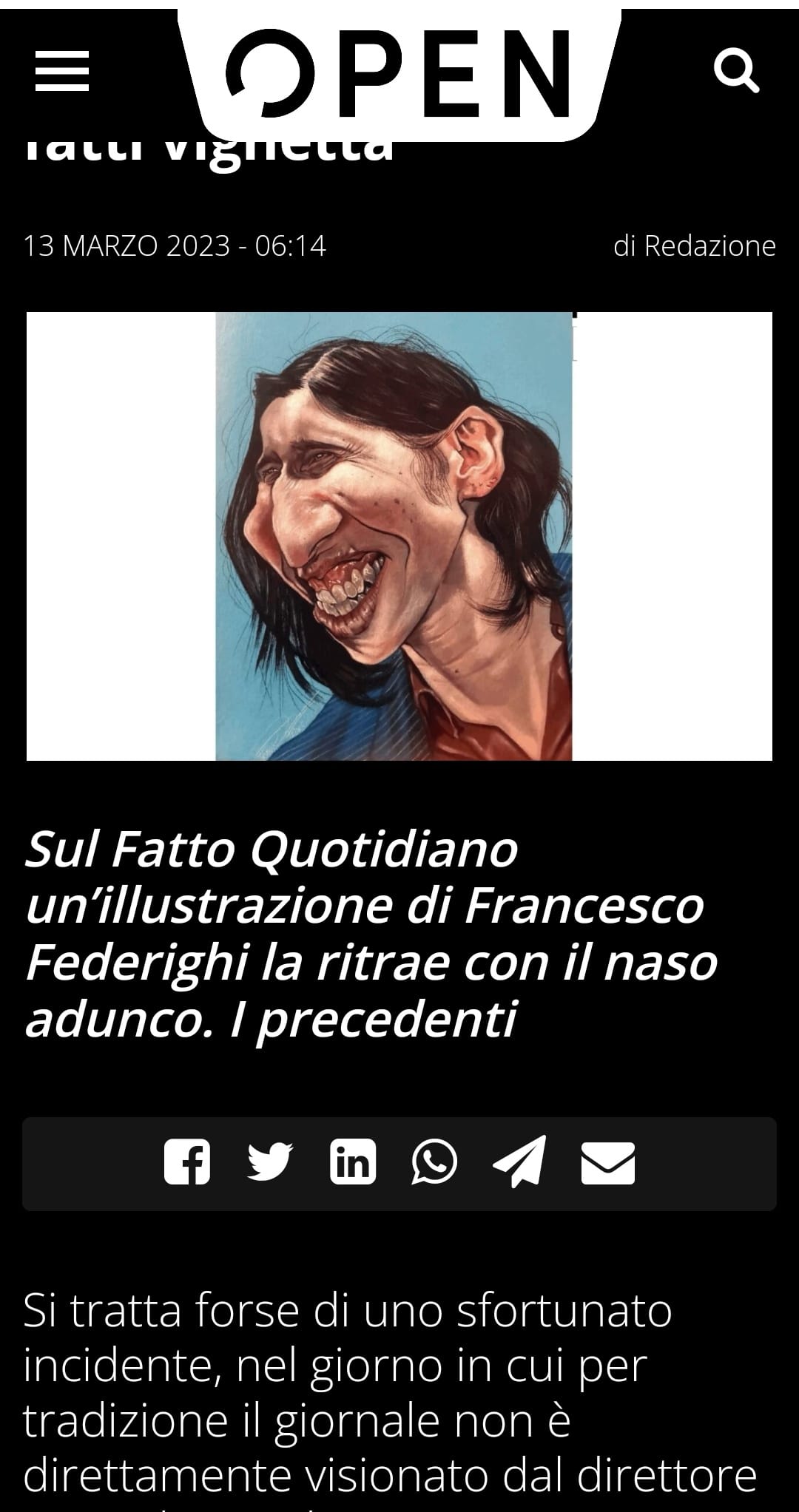 Open Founded by Enrico Mentana, it talks about Frank's caricature of Schlein Open Fondato da Enrico Mentana, parla della caricatura della Schlein fatta da Frank