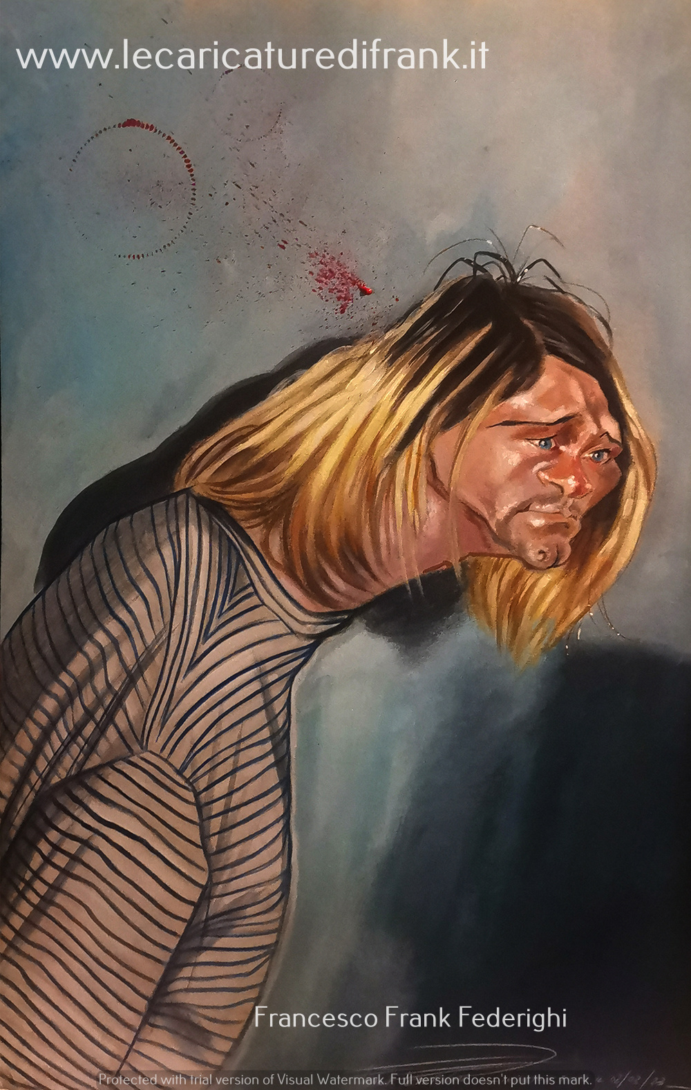KURT COBAIN 40 X 60 CM ACRYLICS ON RAW CARDBOARD KURT COBAIN 40 X 60 CM ACRILICI SU CARTONE GREZZO
