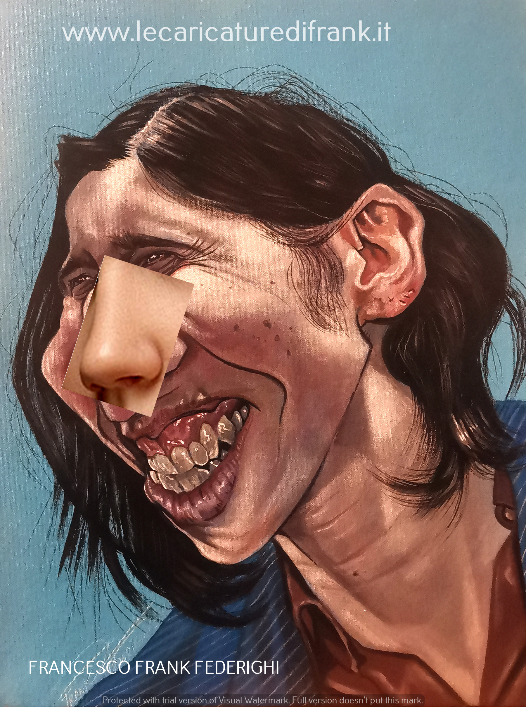 caricature Elly Schlein with French nose caricatura Elly Schlein con naso alla francese