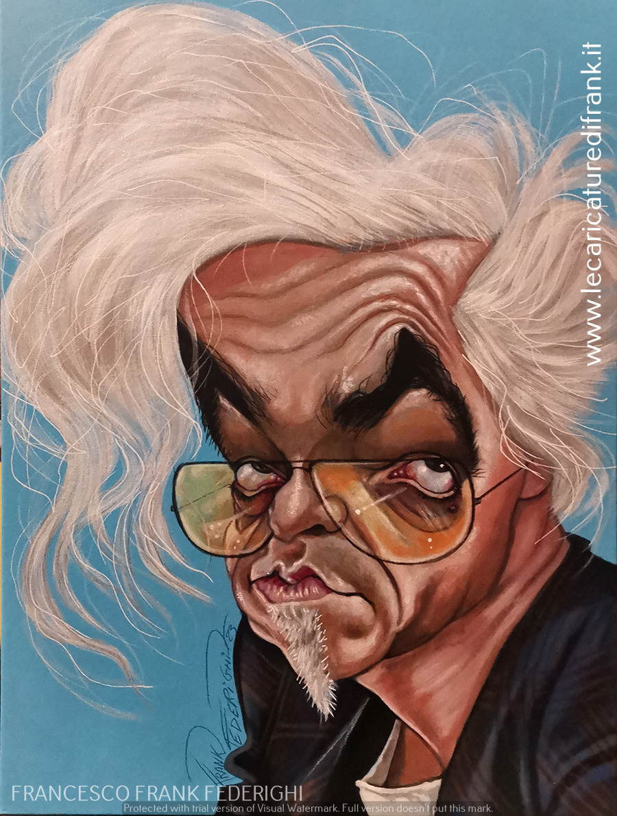 Morgan caricature, acrylics on canvas cardboard 30 x 40 cm Caricatura Morgan, acrilici su cartone telato 30 x 40 cm