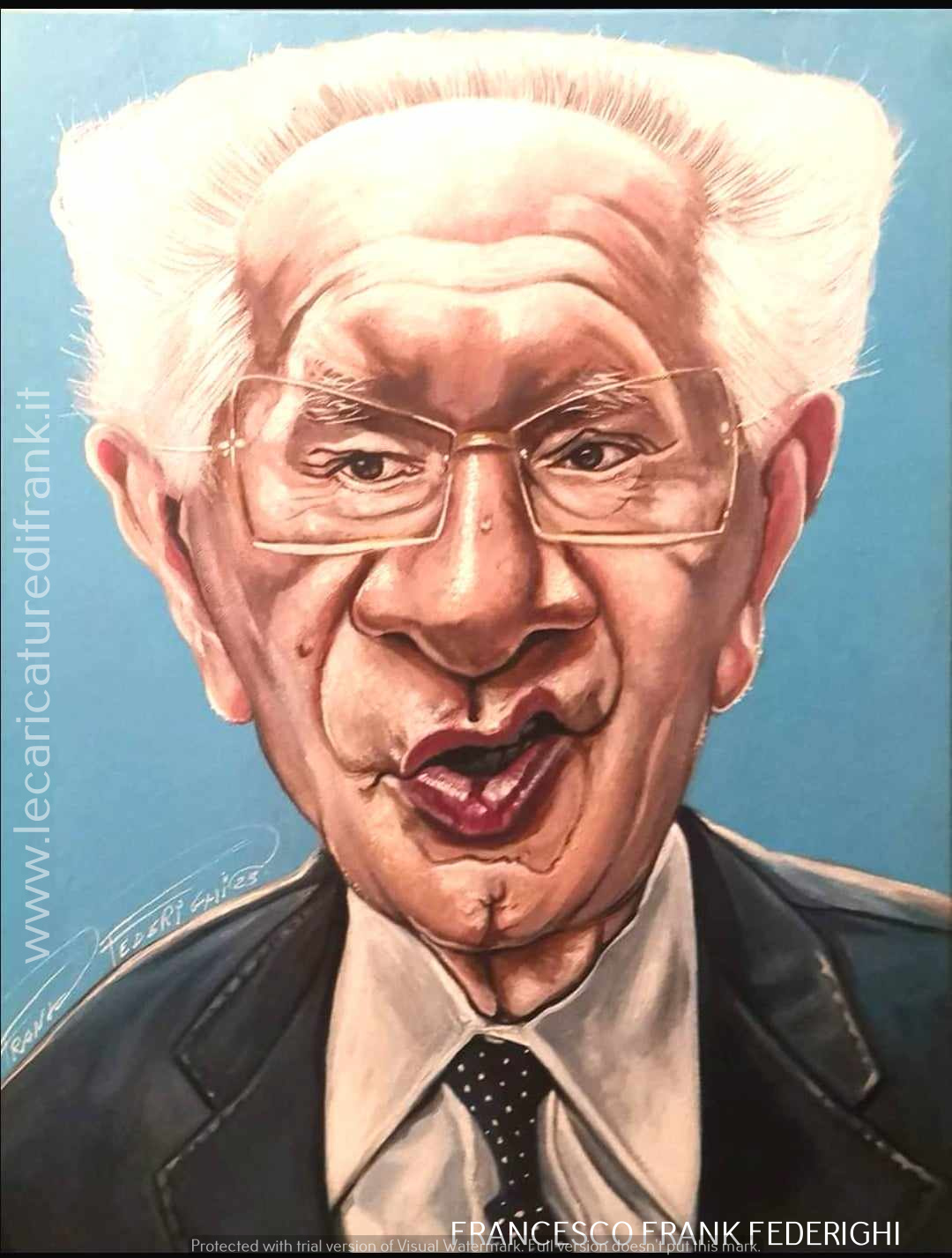 Giuseppe Spinelli caricature, 30x40 cm, acrylics on canvas cardboard Caricatura Giuseppe Spinelli, 30x40 cm acrilici su cartone telato