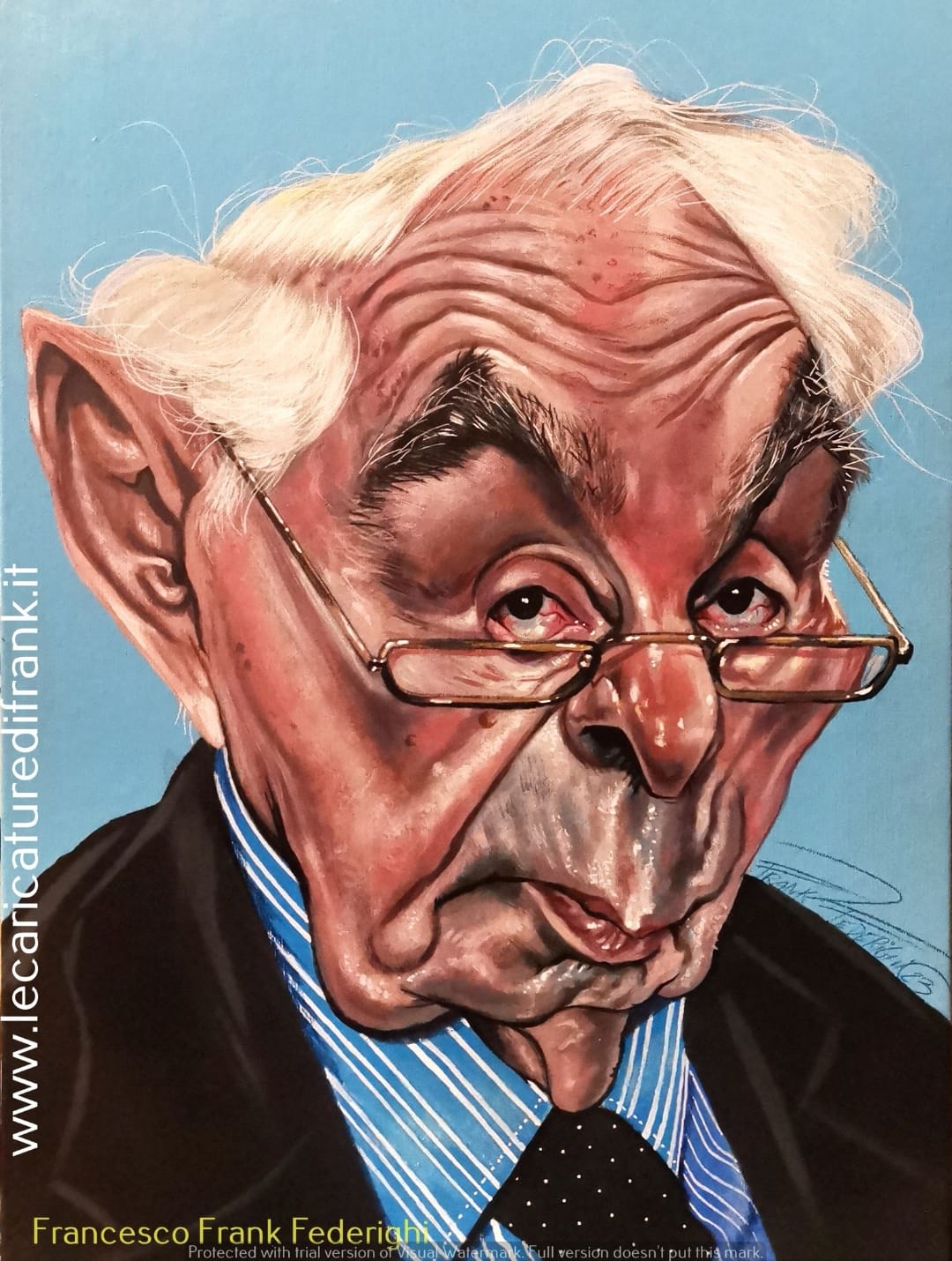 Caricature Giuliano Amato, 30x40 cm, acrylics on canvas cardboard Caricatura Giuliano Amato, 30x40 cm, acrilici su cartone telato