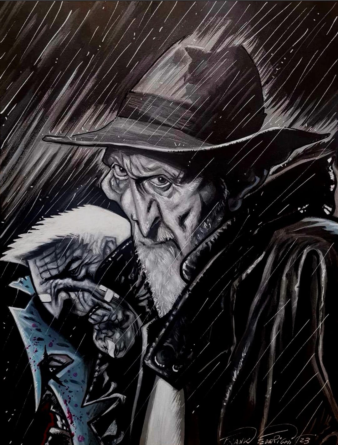 398185427_6403039163134509_8068836802369121533_nr collection. 30x40 cm acrylic on canvas la mia visione del grande Frank Miller, collezione Frank Miller. 30x40 cm acrilico su tela