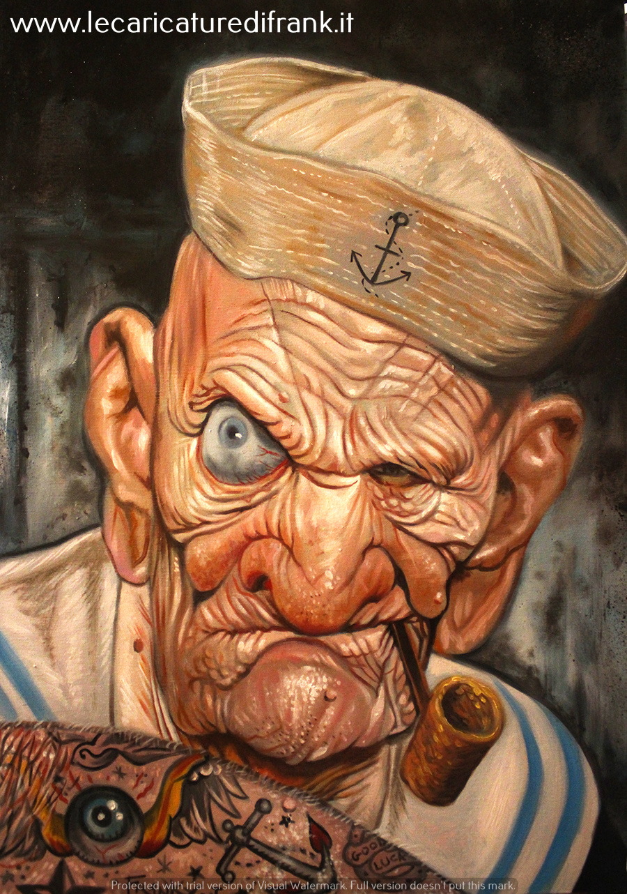 Popeye caricature, oil on canvas 50x70 cm, inspired by a sculpture by Rick Baker Caricatura Popeye, olio su tela 50x70 cm, ispirato da una scultura di Rick Baker