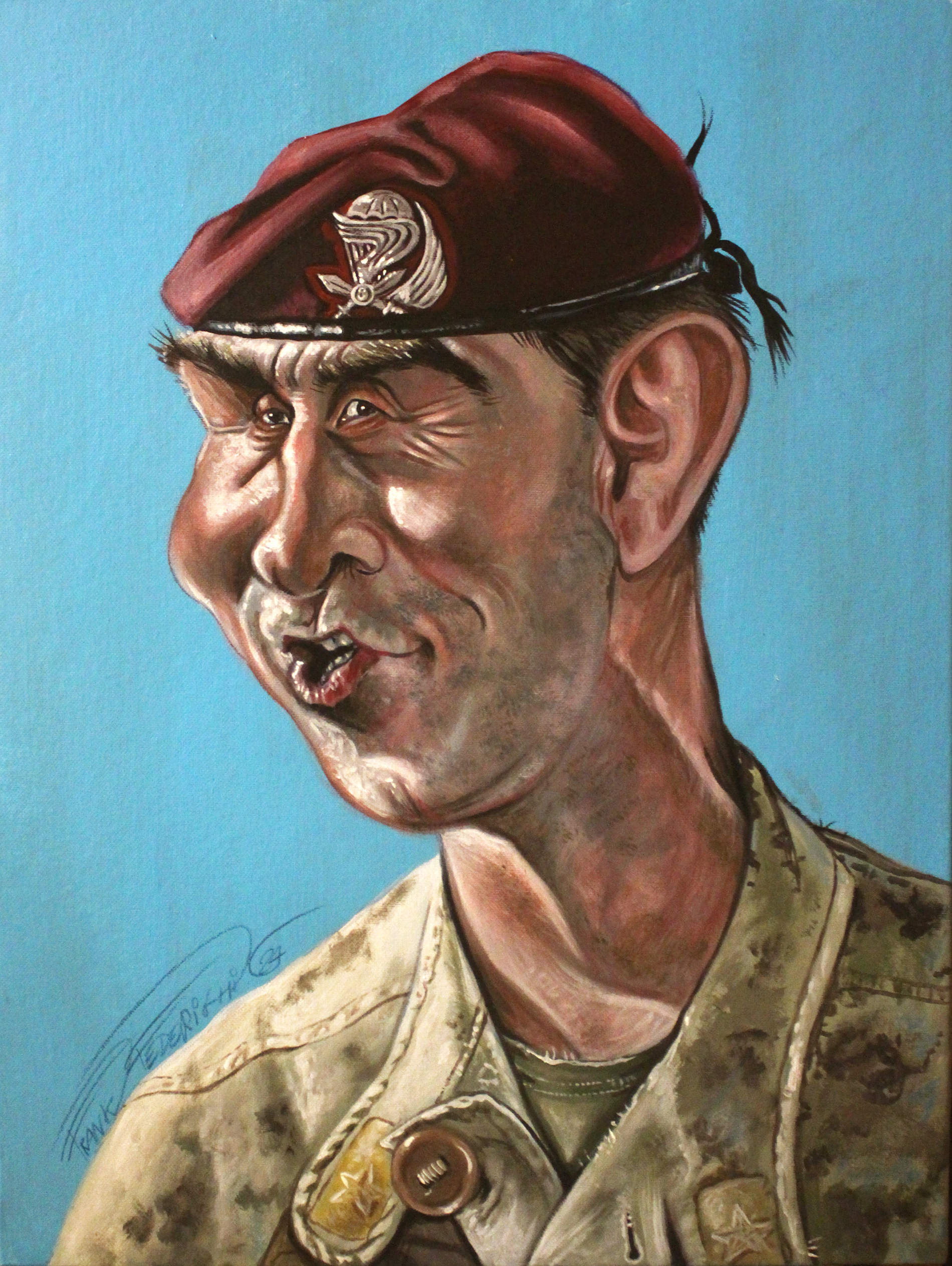 Vannacci caricature, published on Il Fatto Quotidiano, acrylics on canvas cardboard 30x40 cm Caricatura Vannacci, pubblicata su Il Fatto Quotidiano, acrilici su cartone telato 30x40 cm