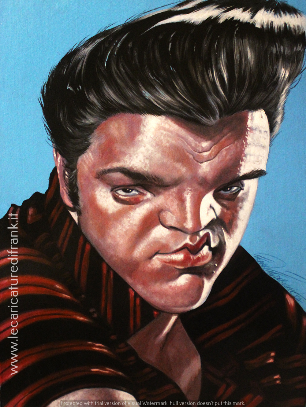 Caricature Elvis Presley, acrylics on canvas cardboard 30 x 40 cm, finished Caricatura Elvis Presley, acrilici su cartone telato 30 x 40 cm, terminato