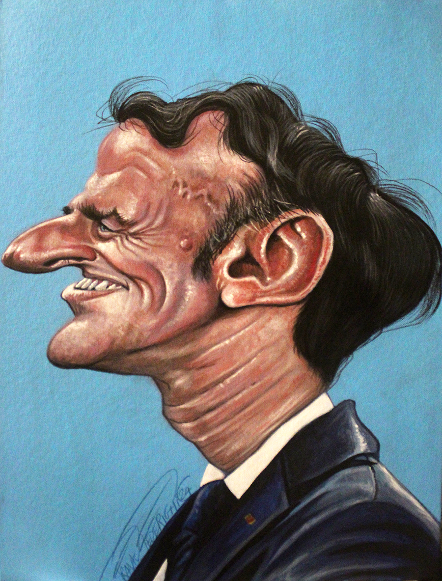 Caricature Emmanuel Macron, published in Fatto Quotidiano Caricatura Emmanuel Macron, pubblicata sul Fatto Quotidiano