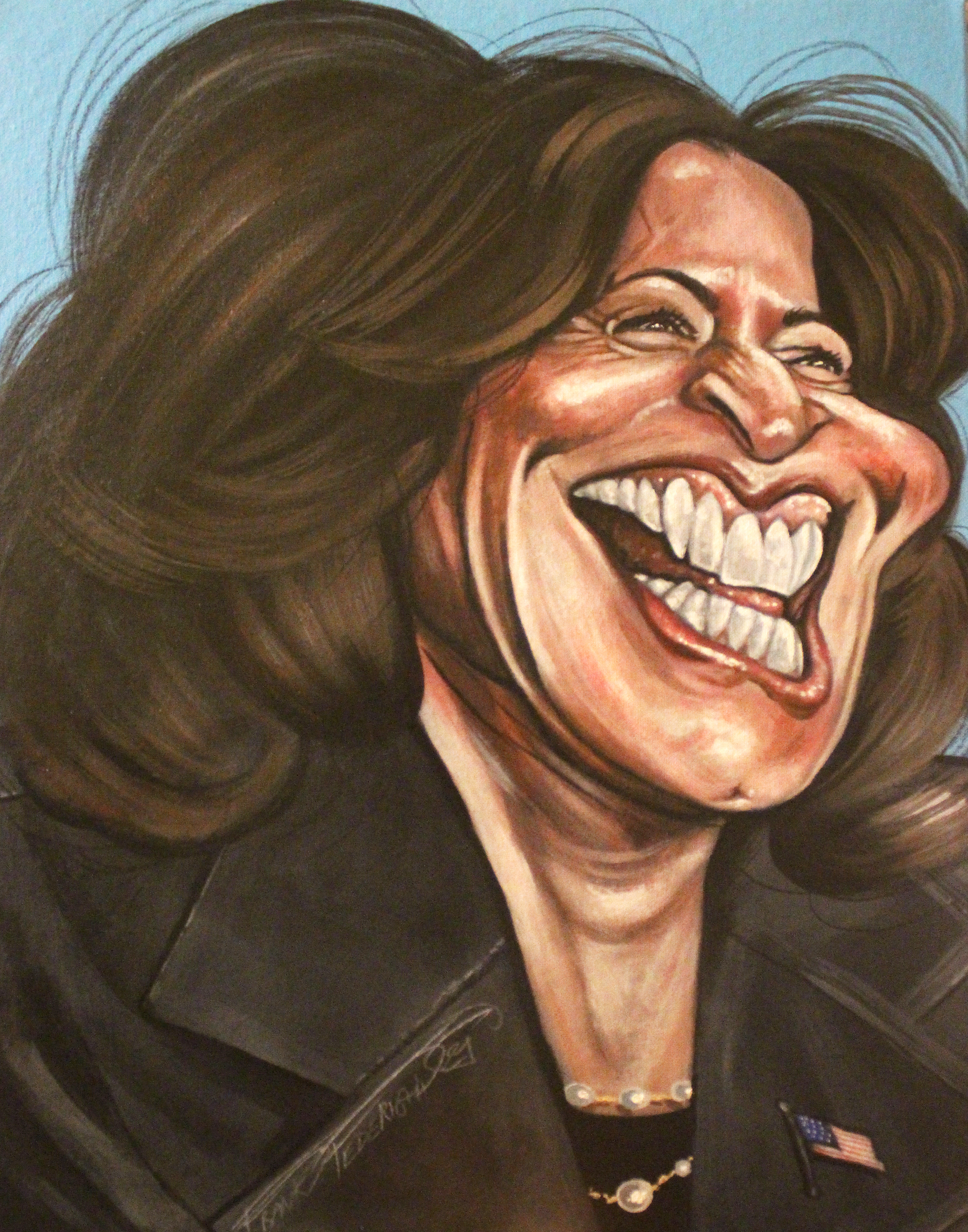 Kamala Harris caricature, on Fatto Quotidiano Caricatura Kamala Harris, sul Fatto Quotidiano