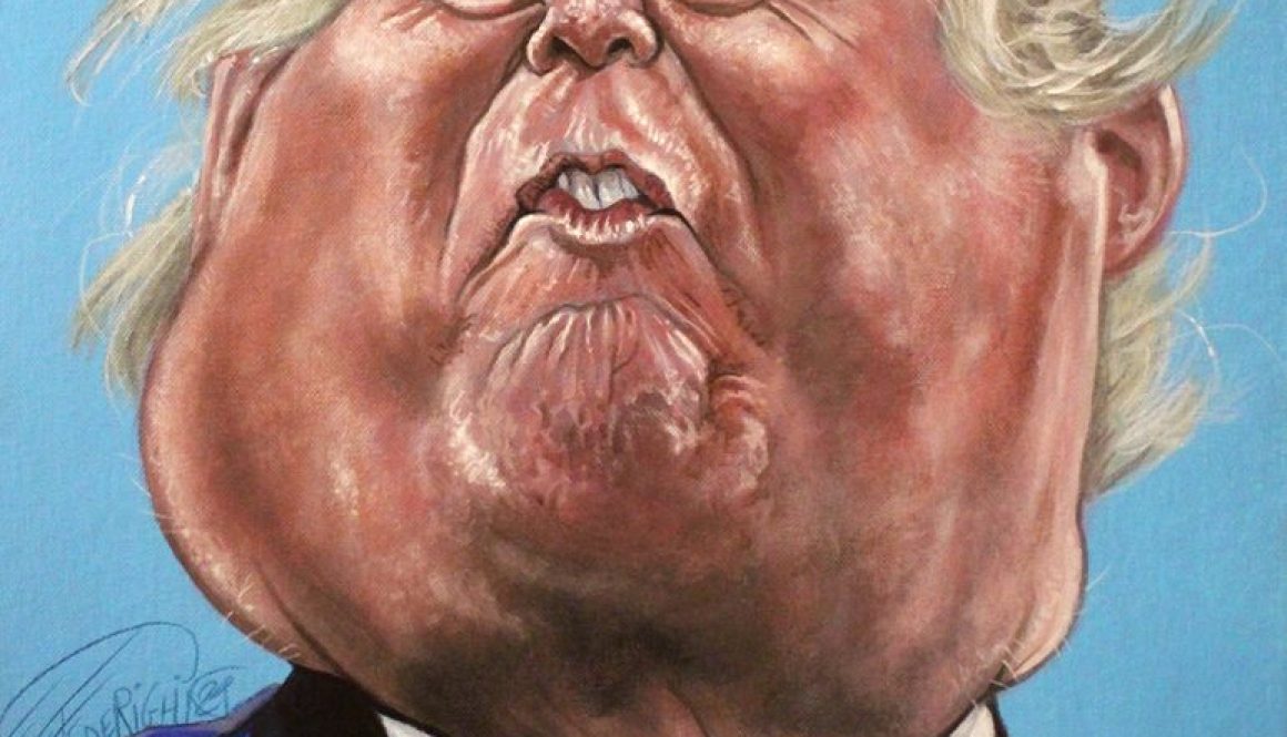 Caricatura Donald Trump, acrilici su cartone telato, per Il Fatto Quotidiano