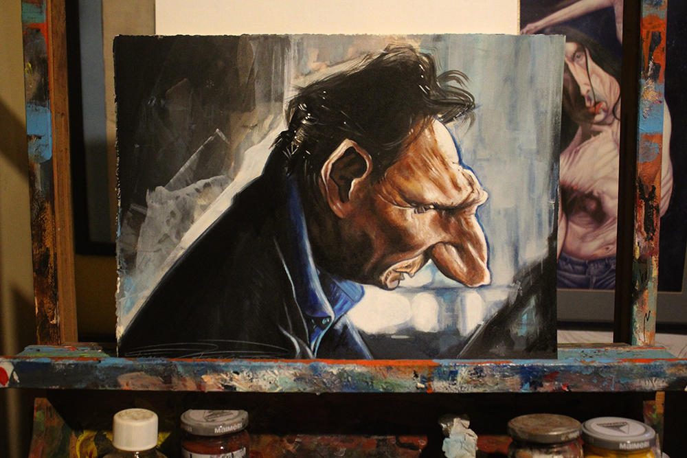 Liam Neeson, commission, acrylics on cardboard Liam Neeson, commission, acrilici su cartoncino