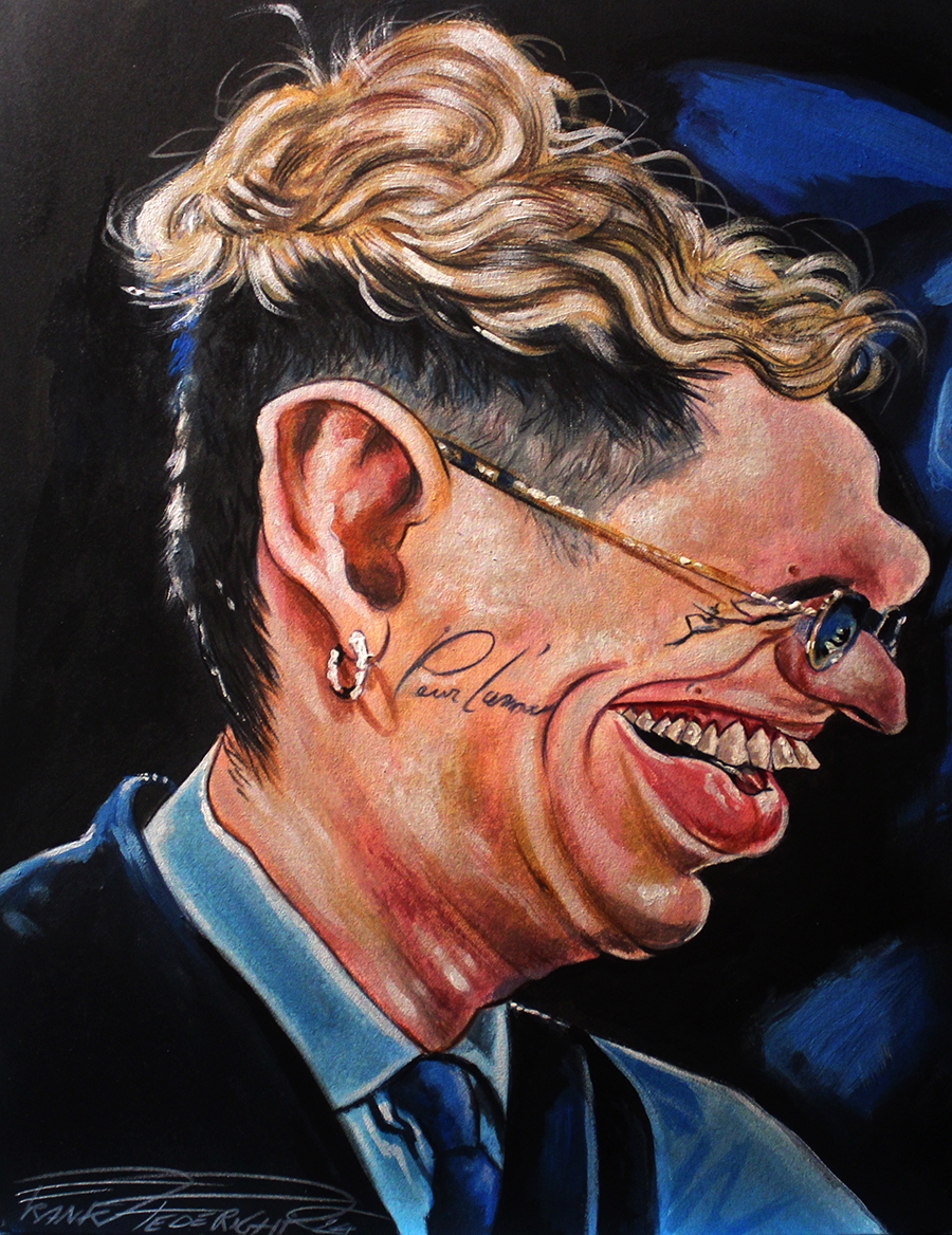 Caricature Achille Lauro, acrylics on cardboard Caricatura Achille Lauro, acrilici su cartoncino