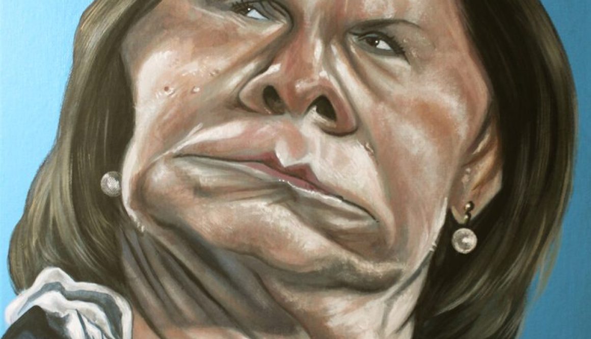Caricatura Bianca Berlinguer, acrilici su cartone telato