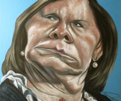 Caricatura Bianca Berlinguer, acrilici su cartone telato