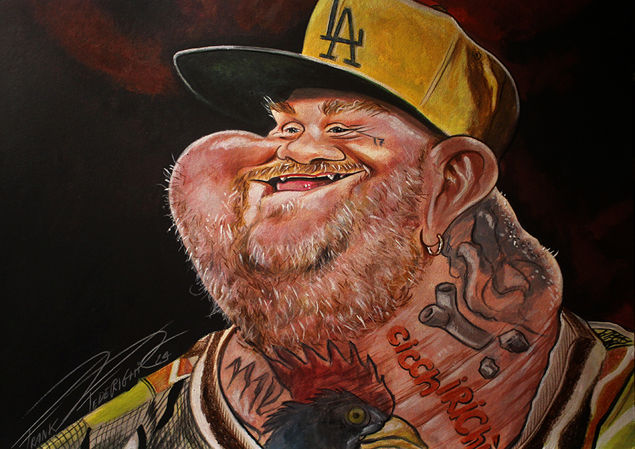 Caricature Jake La Furia, Francesco Vigorelli, acrylics on cardboard Caricatura Jake La Furia, Francesco Vigorelli, acrilici su cartoncino
