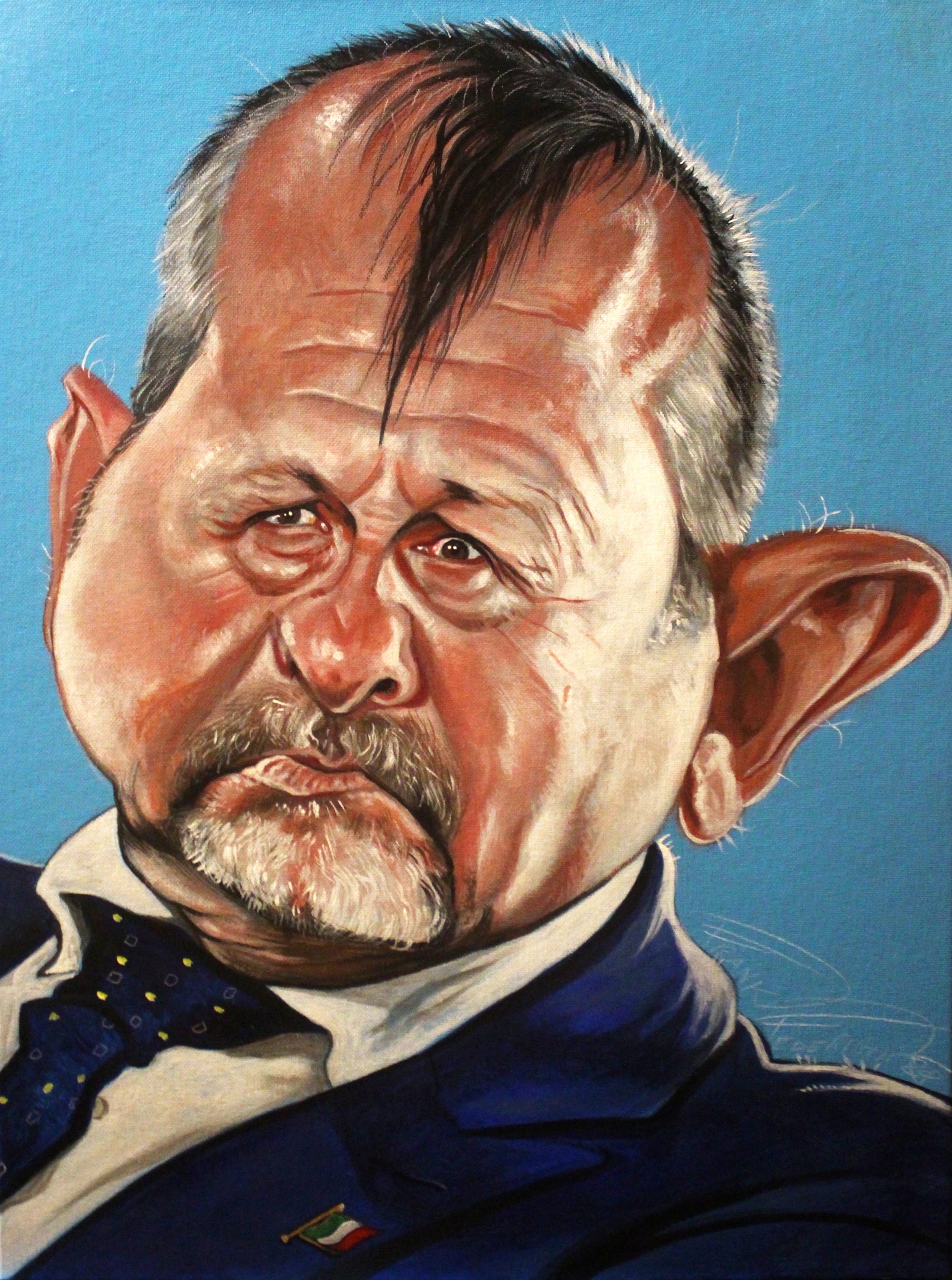 Caricature of Delmastro for il Fatto, acrylics on canvas cardboard 30x40 cm Caricatura Delmastro per il Fatto, acrilici su cartone telato 30x40 cm