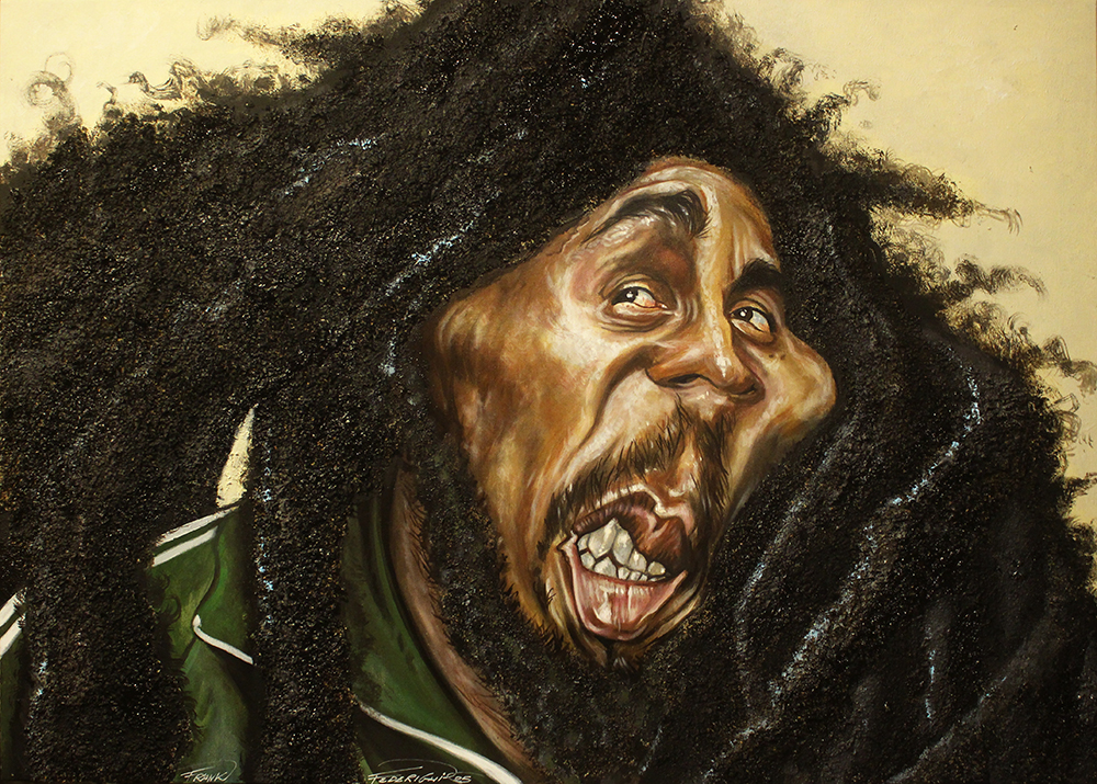Bob Marley caricature, 50x70 acrylic cm on canvas, for the price contact me in private Caricatura Bob Marley, 50x70 cm acrilici su tela, per il prezzo contattami in privato