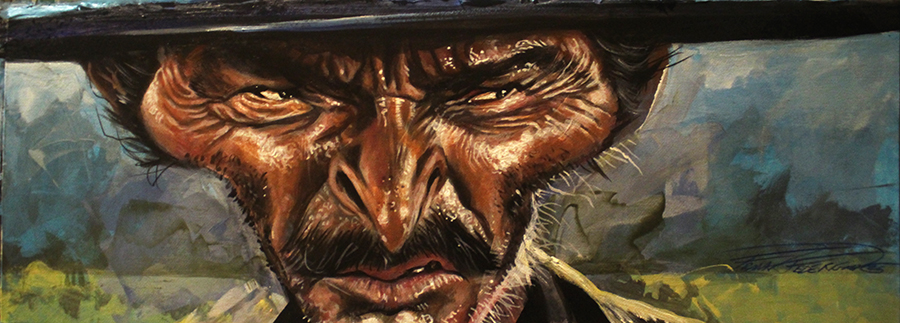 Caricature Lee Van Cleef, extemporaneous painting Caricatura Lee Van Cleef, pittura estemporanea
