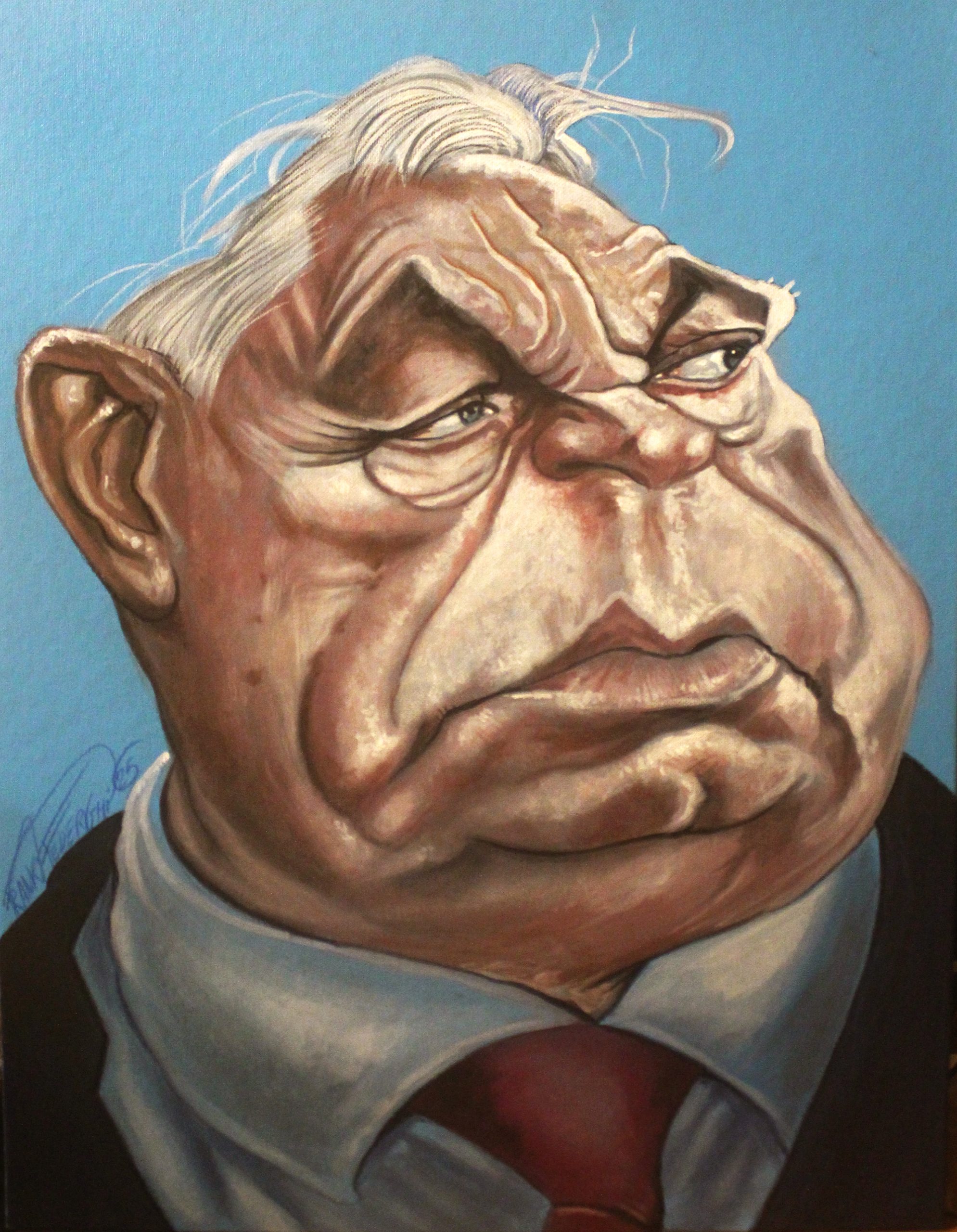 Caricature Viktor Orban, acrylic on Telato Cardboard Caricatura Viktor Orban, acrilici su cartone telato