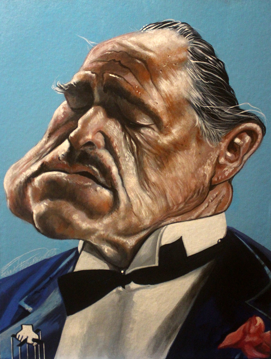 Don Vito Corleone, acrylic on Tealato cardboard 30x40 cm Don Vito Corleone, acrilici su cartone telato 30x40 cm