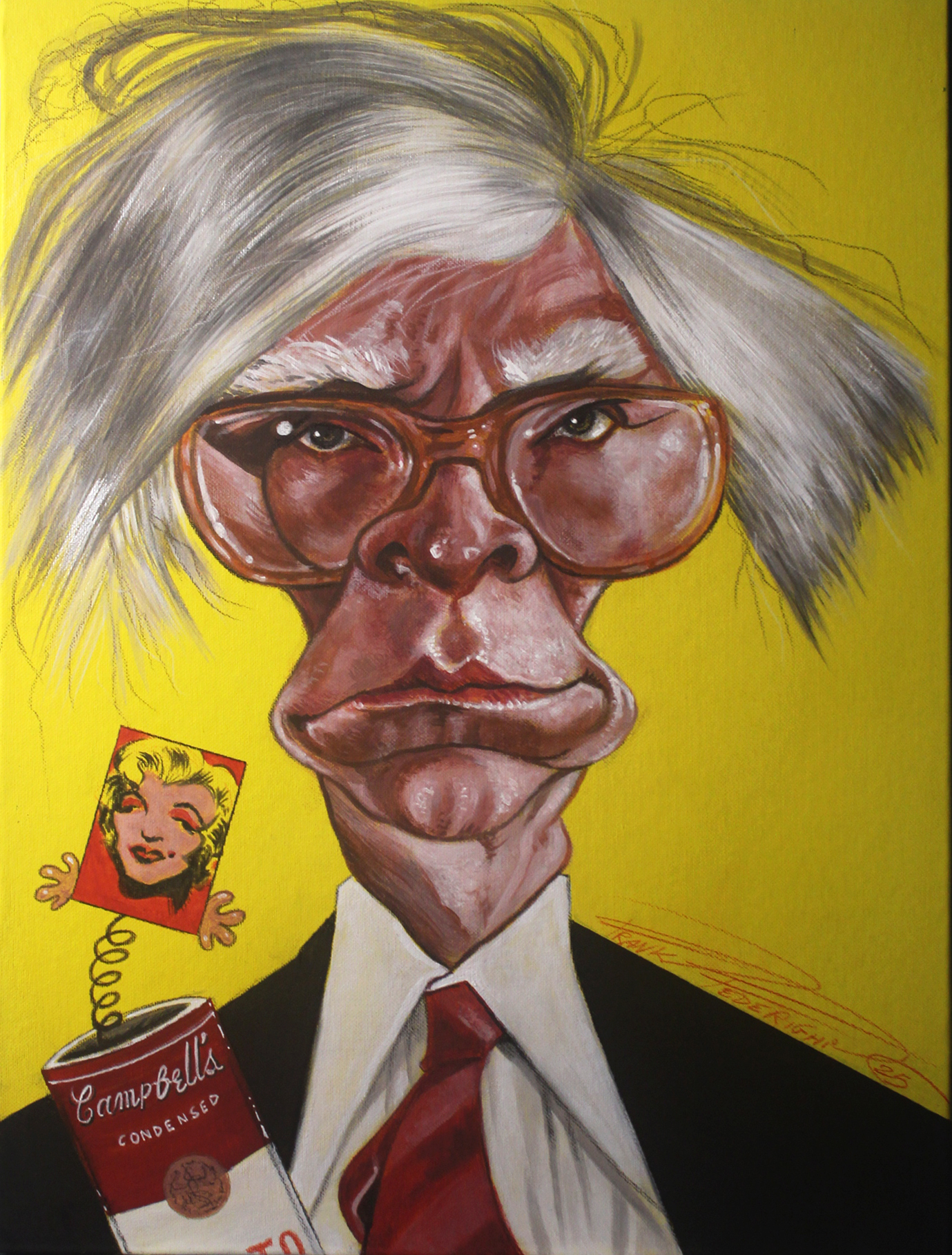 Caricature Andy Warhol, Acrylic on Tealate cardboard 30x40 cm Caricatura Andy Warhol, acrilici su cartone telato 30x40 cm