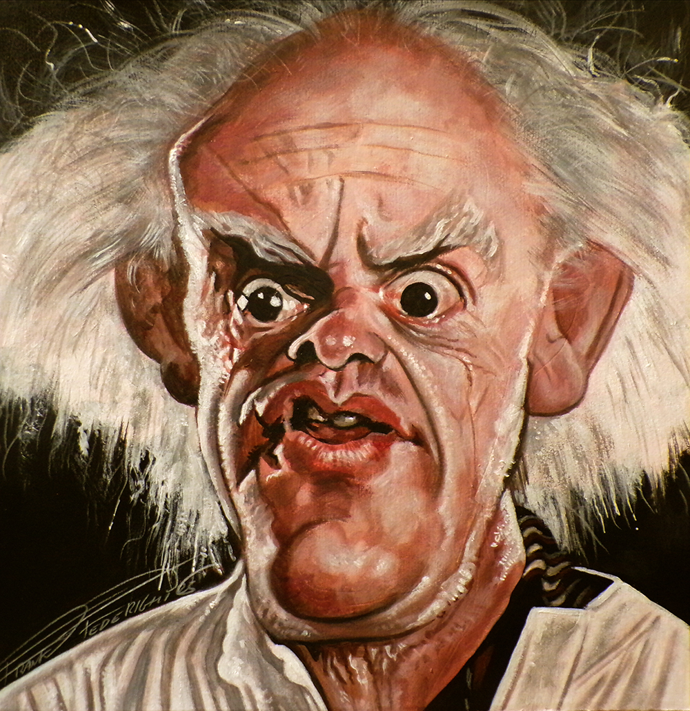 DOC seen by Frank Caricatura Christopher Lloyd in "Doc", acrilici su cartoncino 620 g
