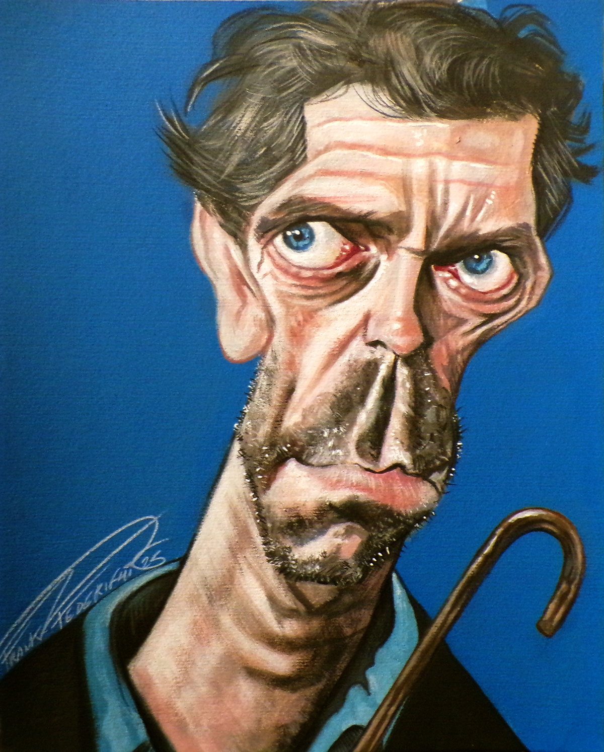 Hugh Laurie caricature in Dr. House, impromptu painting Caricatura Hugh Laurie in Dr. House, pittura estemporanea