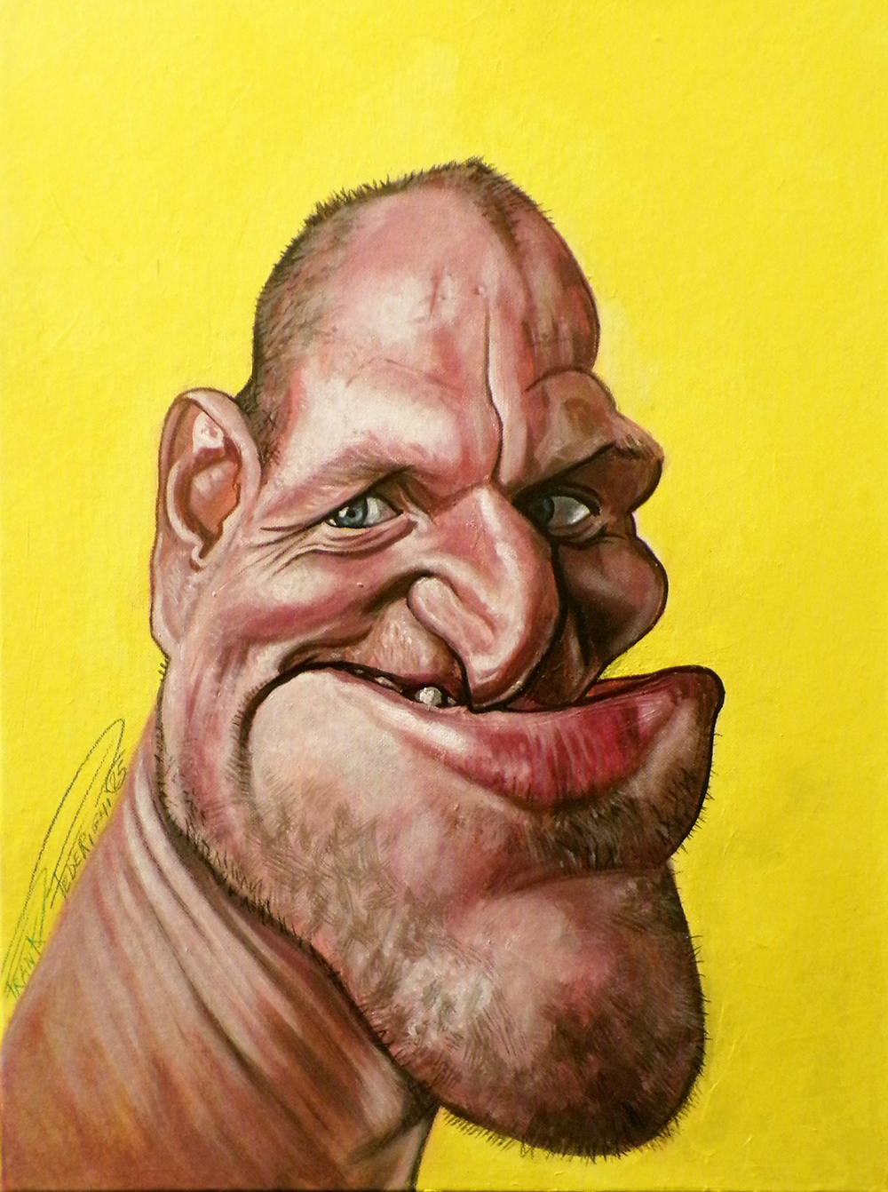 Woody Harrelson seen from Frankrylic on telated cardboard, extemporaneous painting Caricatura Woody Harrelson, acrilici su cartone telato, pittura estemporanea
