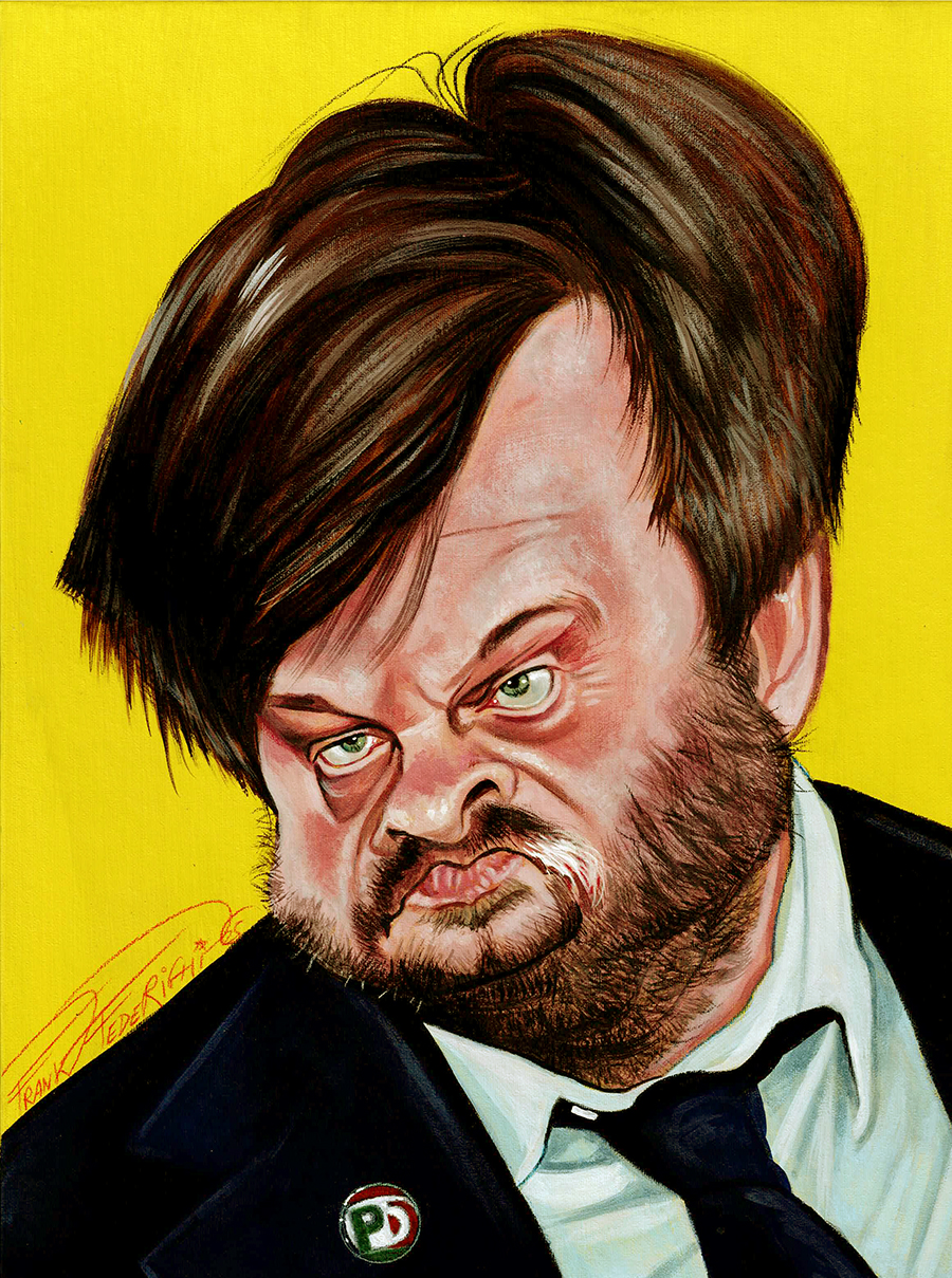 Caricature Pierfrancesco Majorino, acrylic on Telato Cardboard caricatura Pierfrancesco Majorino, acrilici su cartone telato