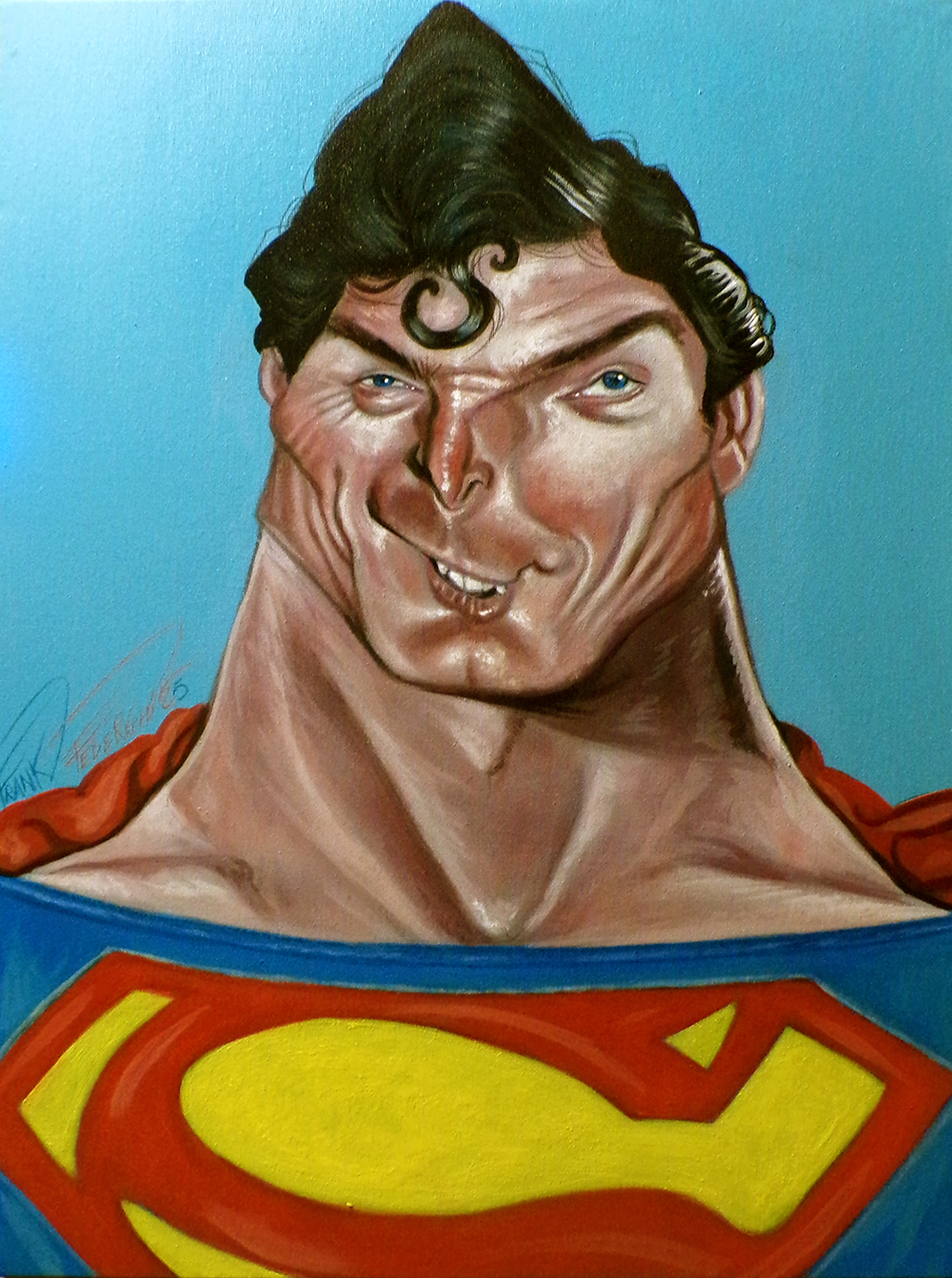 Caricature Christopher Reeve in Superman, acrylic on canvas Caricatura Christopher Reeve in Superman, acrilici su tela