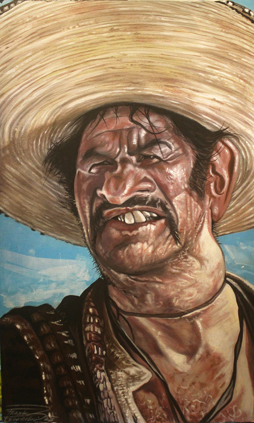 Caricatura Eli Wallach, Tuco, acrilici su cartoncino, serie pittura estemporanea
