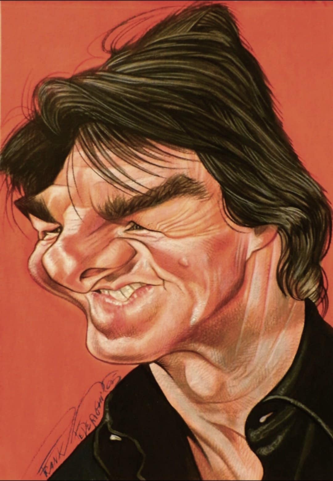 Tom Cruise caricature, colored pencils and acrylics on cardboard Caricatura Tom Cruise, matite colorate e acrilici su cartoncino