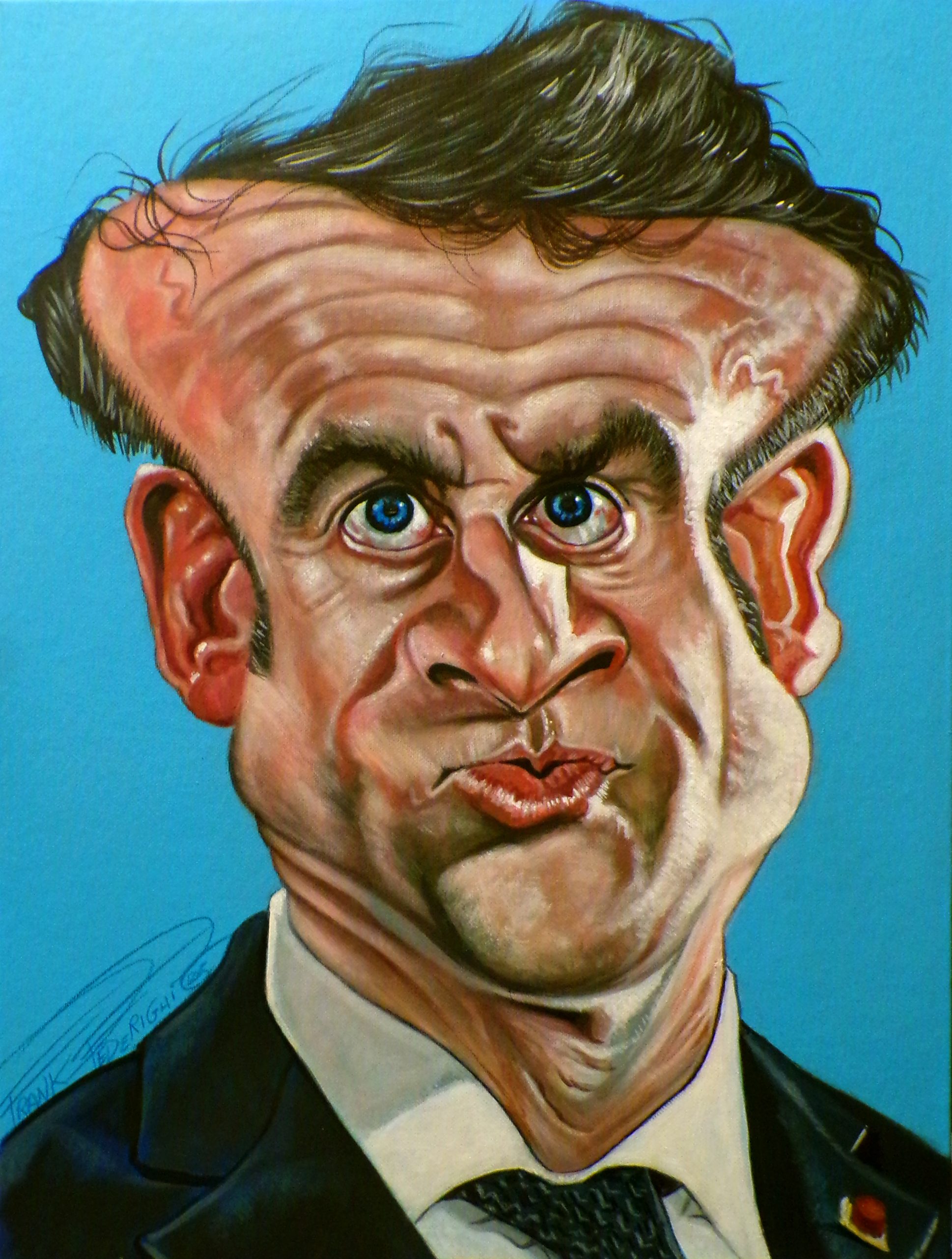 Caricature of Emmanuel Macron for Il Fatto Quotidiano, text by Pino Corrias Caricatura di Emmanuel Macron per il Fatto Quotidiano, testo di Pino Corrias