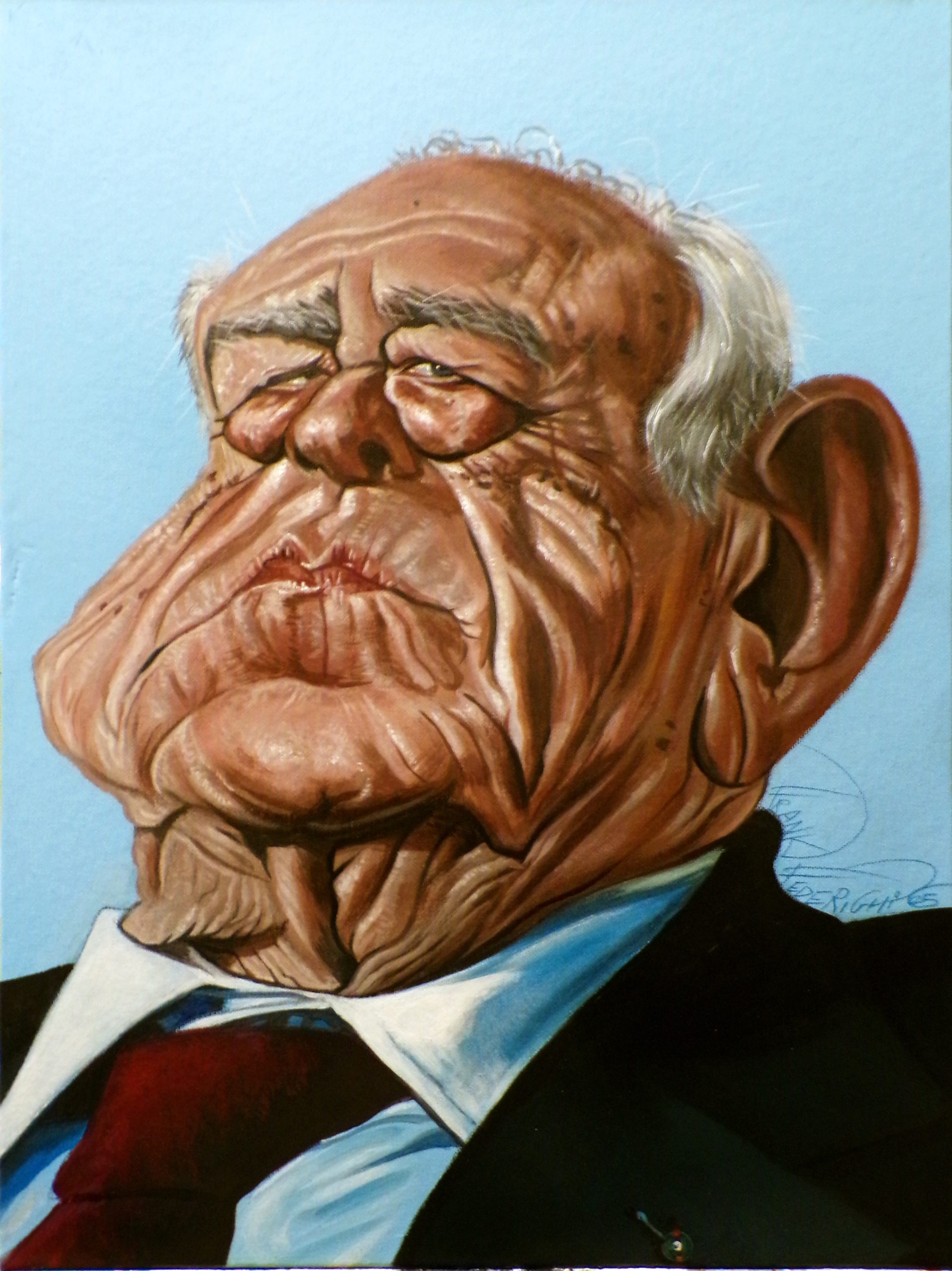 Caricature by Francesco Gaetano Caltagirone, for Il Fatto Quotidiano, text Pino Corrias, acrylics on canvas 30x40 cm Caricatura di Francesco Gaetano Caltagirone, per il Fatto Quotidiano, testo Pino Corrias, acrilici su tela 30x40 cm