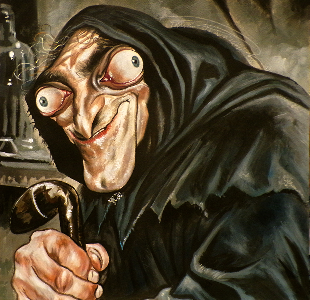 Caricature Marty Feldman in Igor, acrylics on cardboard 37.5x37 cm, Caricatura Marty Feldman in Igor, acrilici su cartoncino 37,5x37 cm,