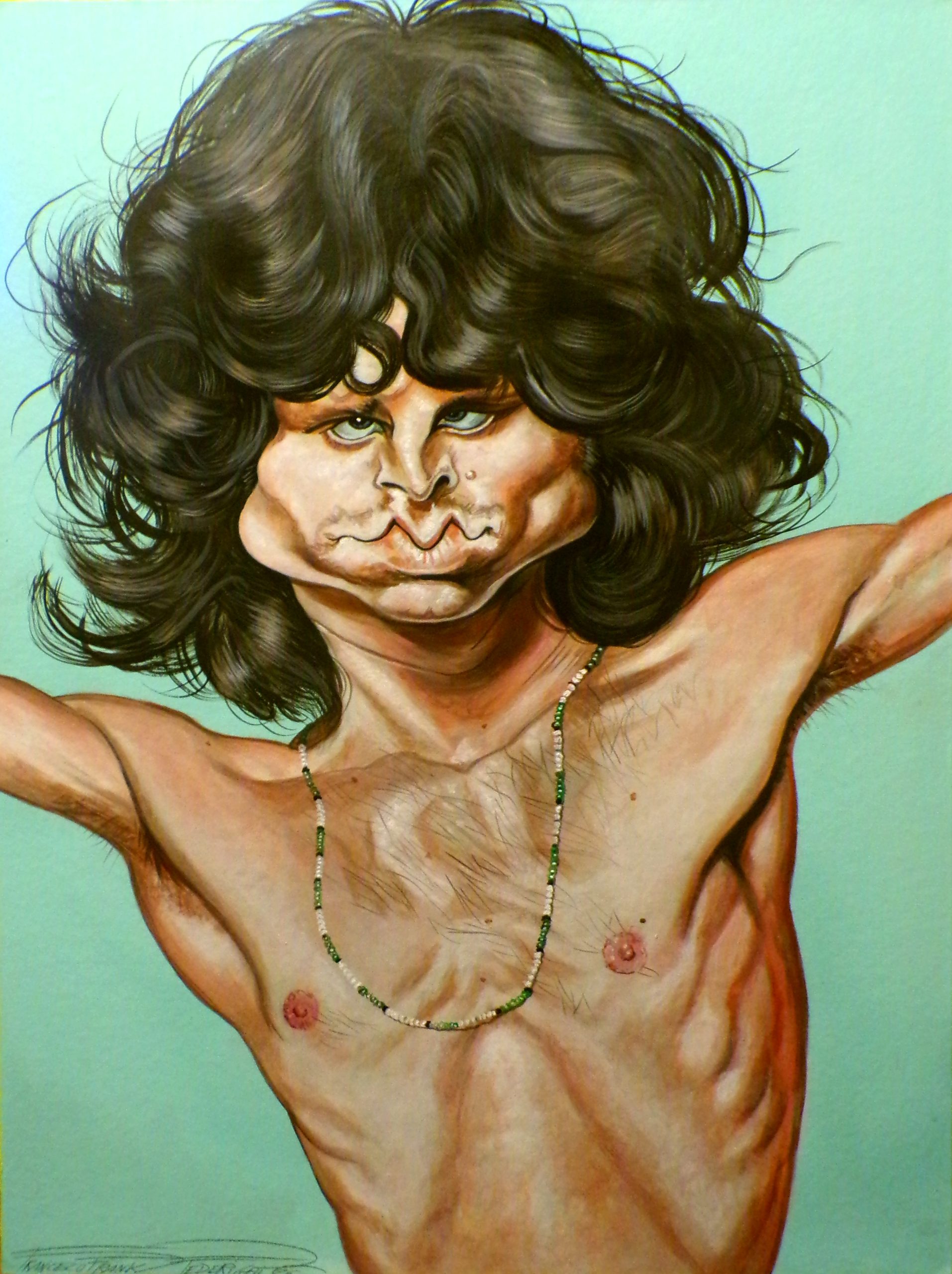 Caricature depicting Jim Morrison, acrylics on canvas cardboard 50x70 cm Caricatura raffigurante Jim Morrison, acrilici su cartone telato 50x70 cm