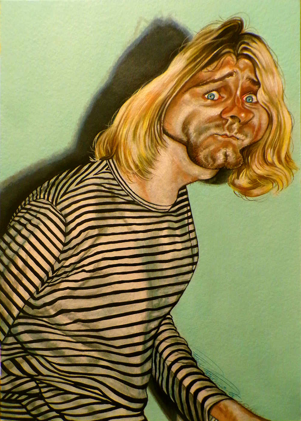 Kurt Cobain caricature, acrylics on canvas cardboard 50x70 cm Caricatura Kurt Cobain, acrilici su cartone telato 50x70 cm