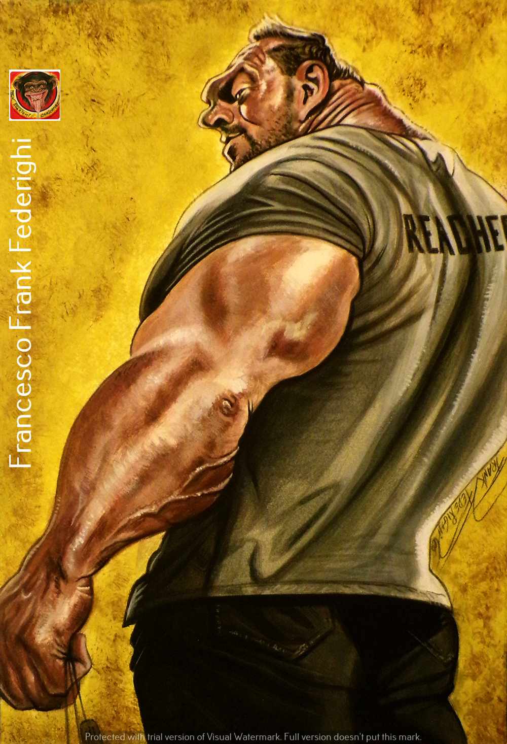 Caricature-Alan-Ritchson-in-Reacher. acrylics on cardboard Caricatura-Alan-Ritchson-in-Reacher. acrilici su cartoncino