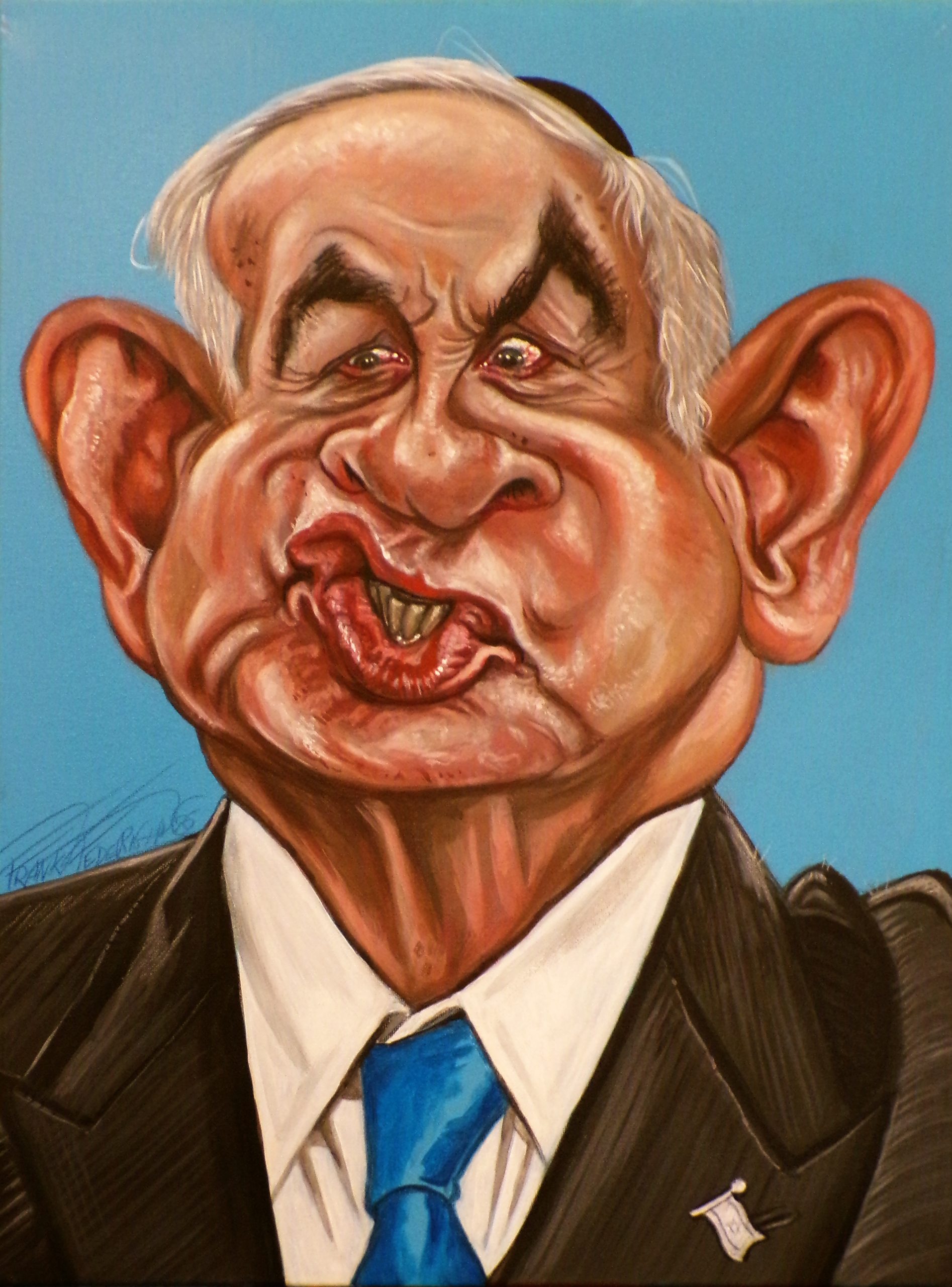 Netanyahu caricature for Il Fatto Quotidiano, acrylics on canvas Caricatura Netanyahu per il Fatto Quotidiano, acrilici su tela