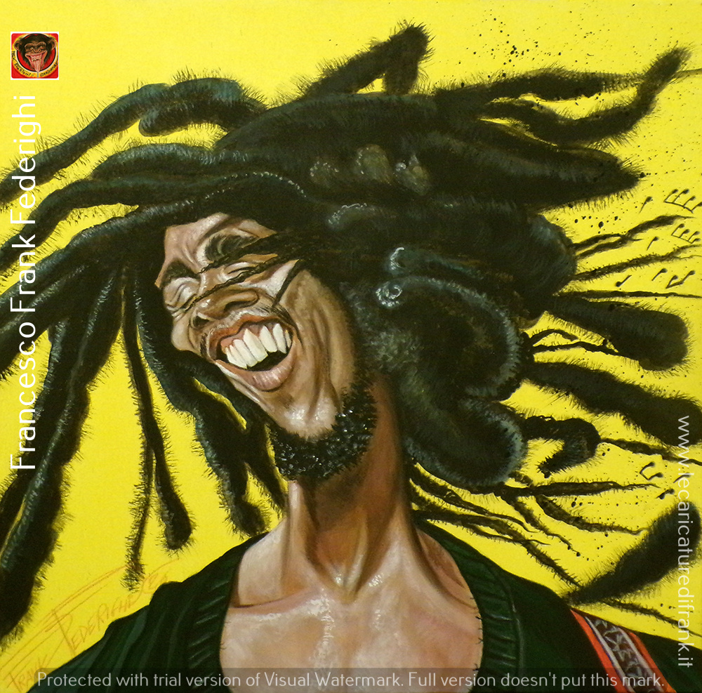 Bob Marley caricature, acrylics on canvas Caricatura di Bob Marley, acrilici su tela