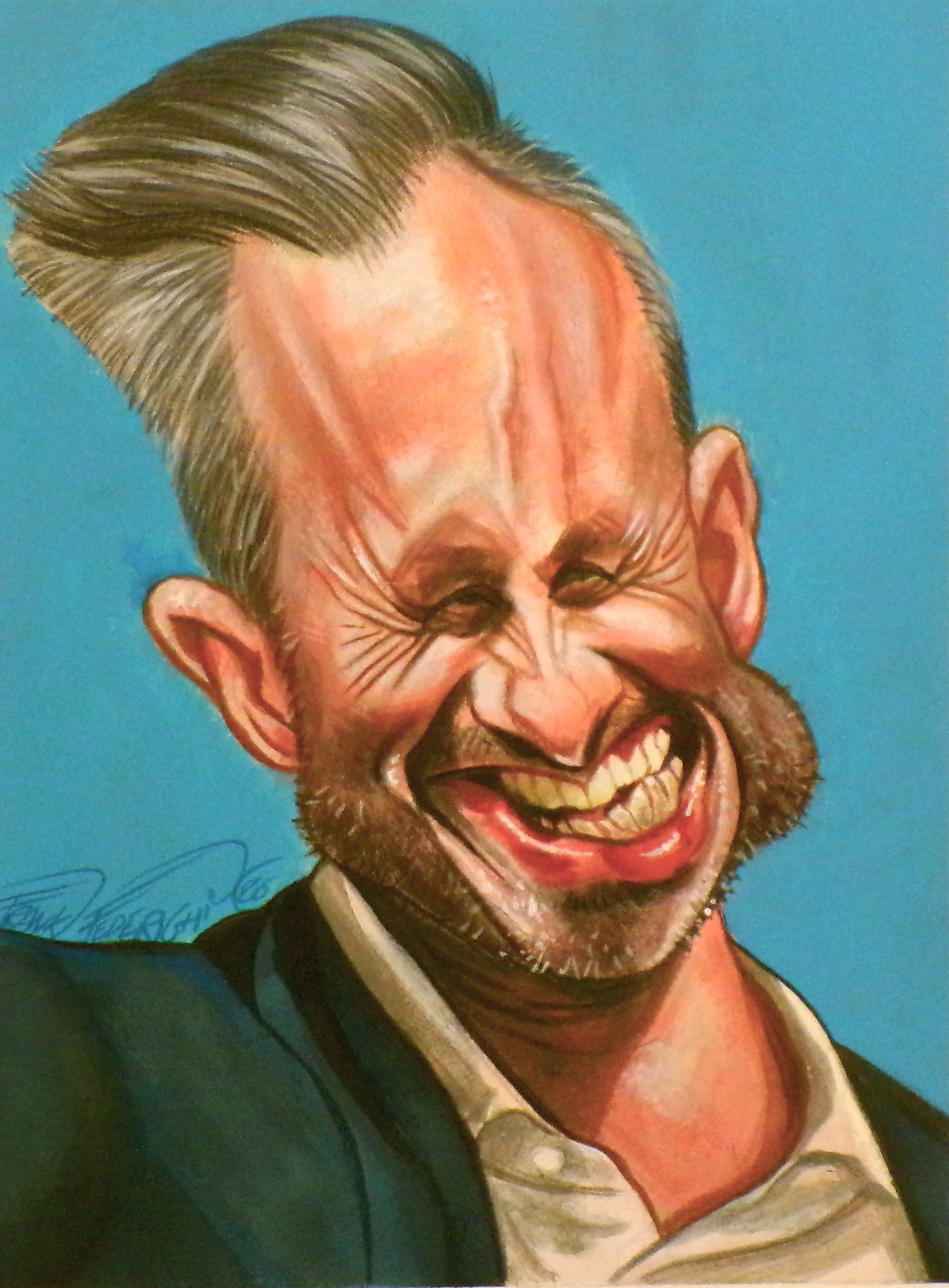 Caricature of Ulrich Sigmund for Il Fatto Quotidiano, acrylics on cardboard Caricatura di Ulrich Sigmund per il Fatto Quotidiano, acrilici su cartoncino
