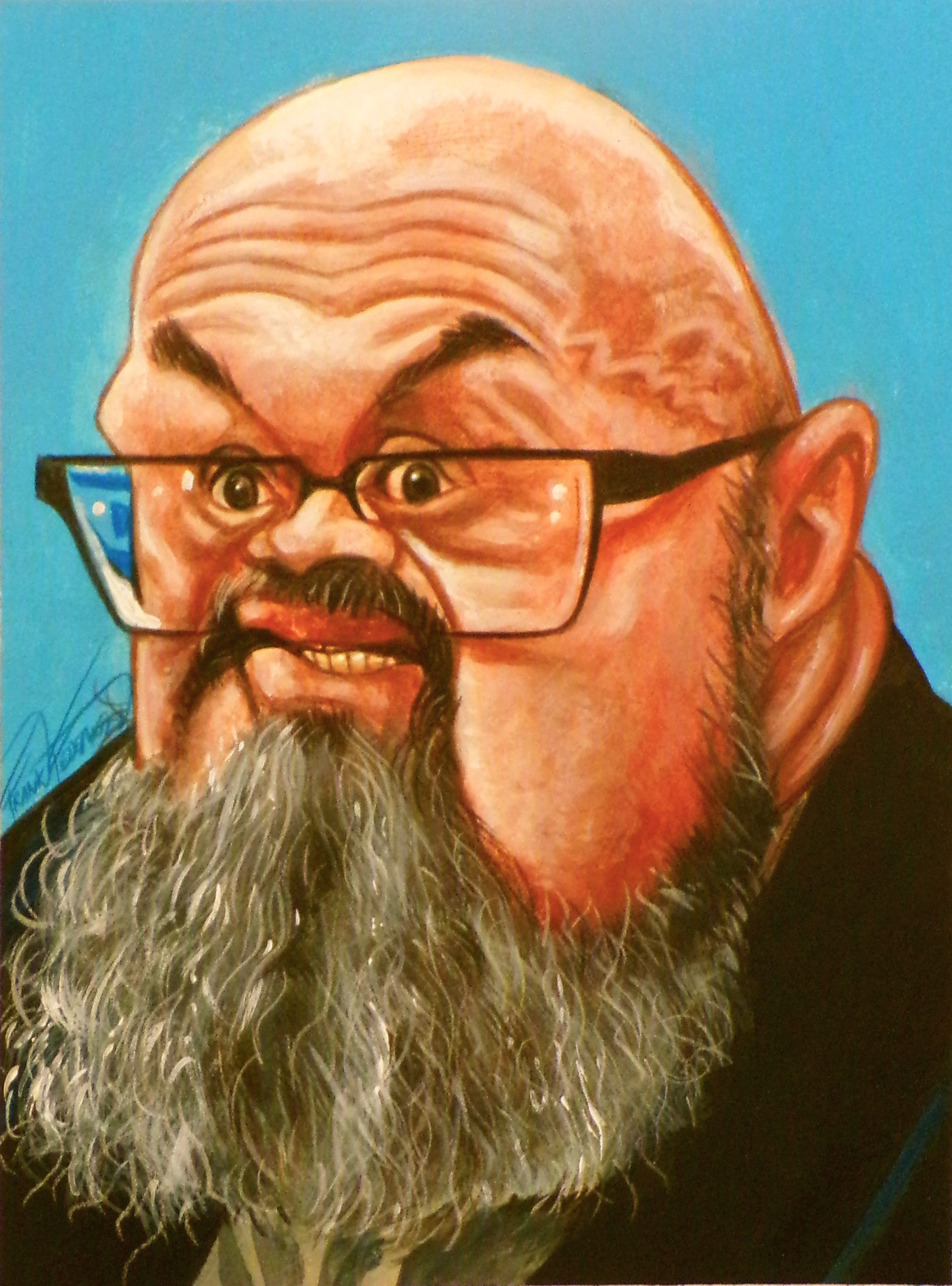 Caricature by Thomas Tillschneider for Il Fatto Quotidiano, acrylics on cardboard Caricatura di Thomas Tillschneider per il Fatto Quotidiano, acrilici su cartoncino